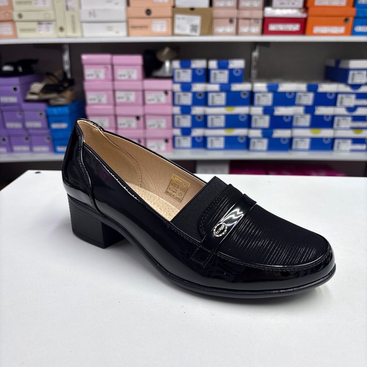 Pantofi Dama 125 negru A175 comozi, toc gros