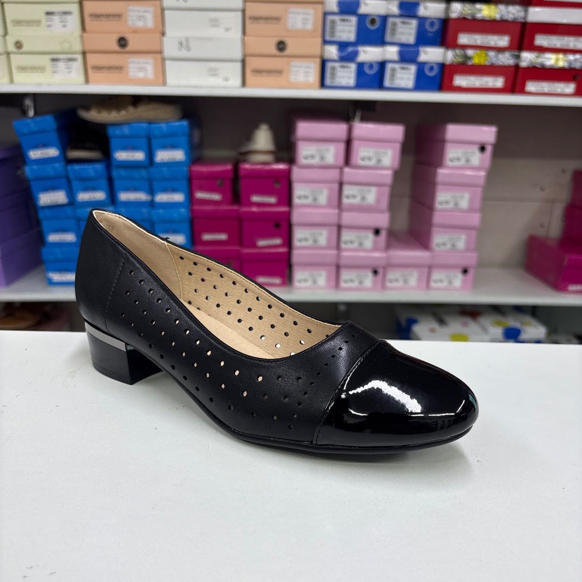 Pantofi Dama 145 PL381 comozi, negri, toc mic