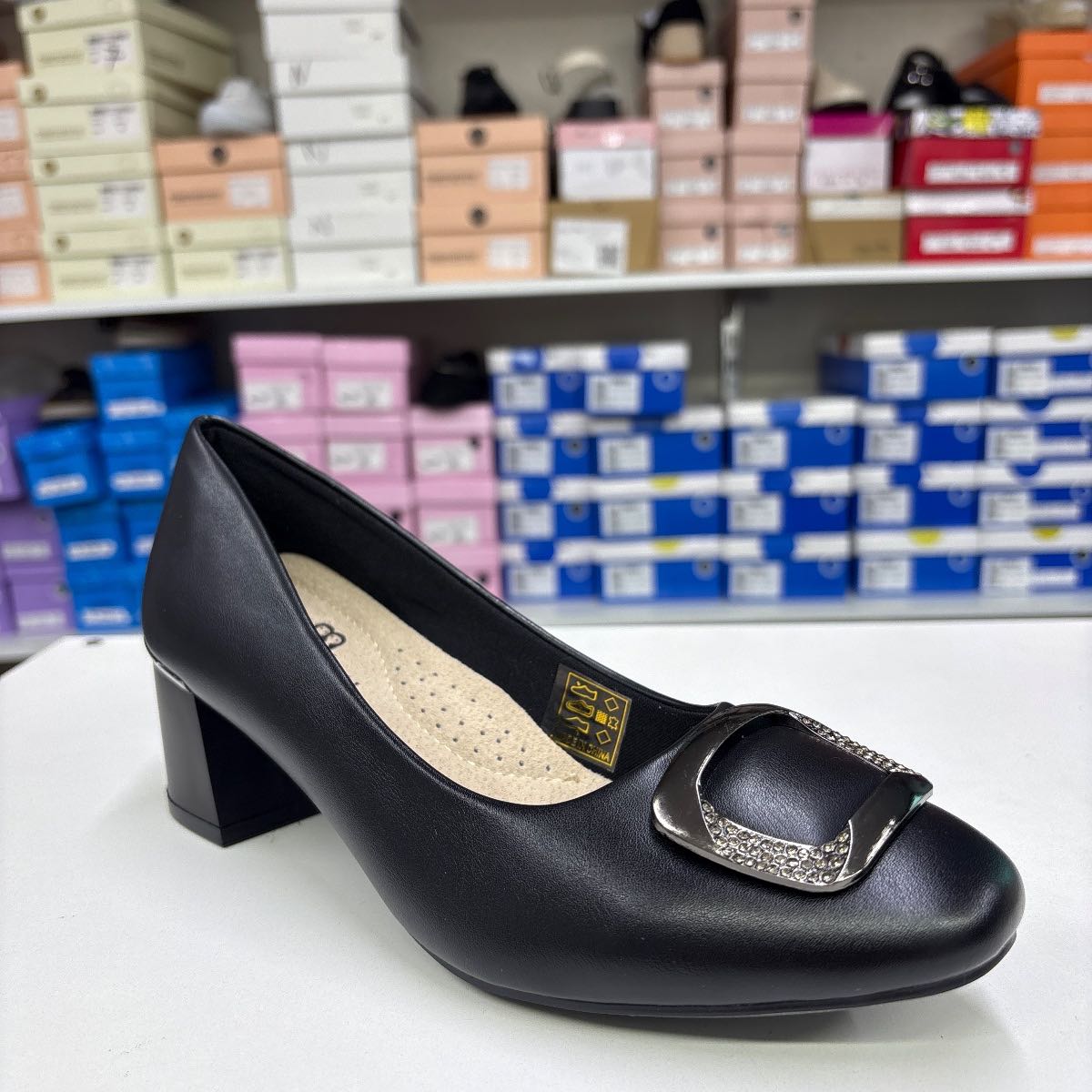 Pantofi Dama 140 Q352 negri, comozi, toc gros
